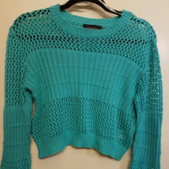 MinkPink Turquoise Crop Knit Sweater Size Medium - Picture 5 of 8
